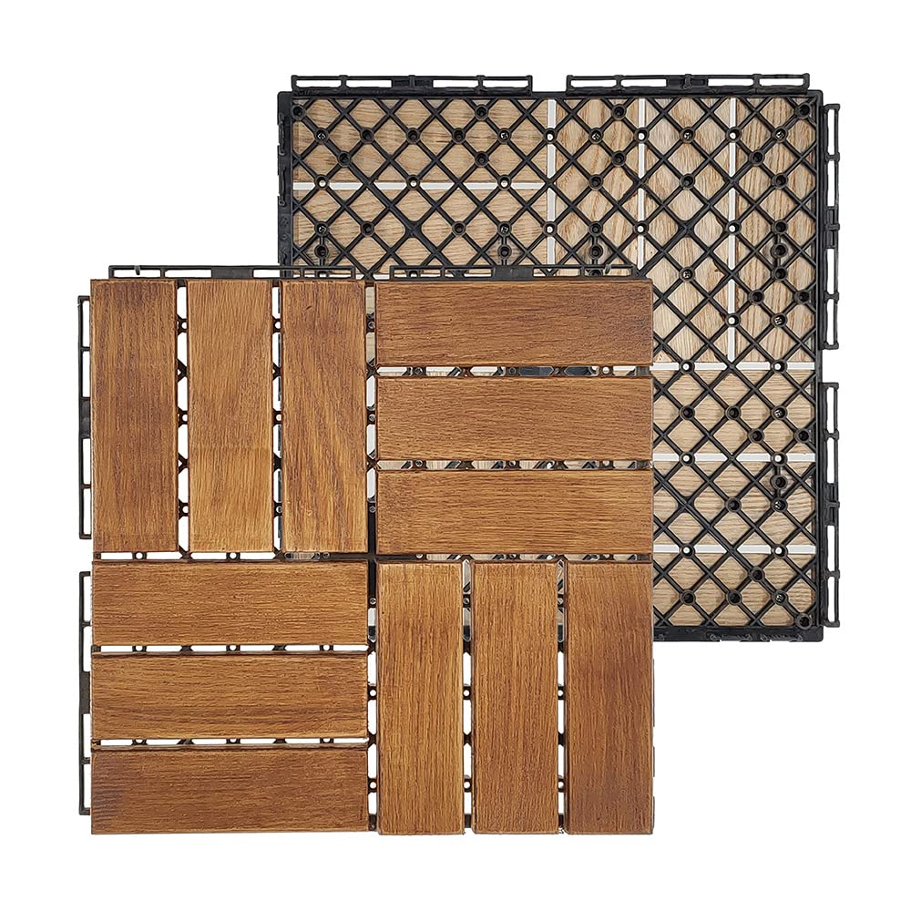 Plantex ASH Wood Interlocking Deck Tiles for Garden/Patio/Terrace/Indoor and Outdoor Flooring - Waterproof Flooring Tiles - Pack of 10 (Wood - 12x12 Inch)