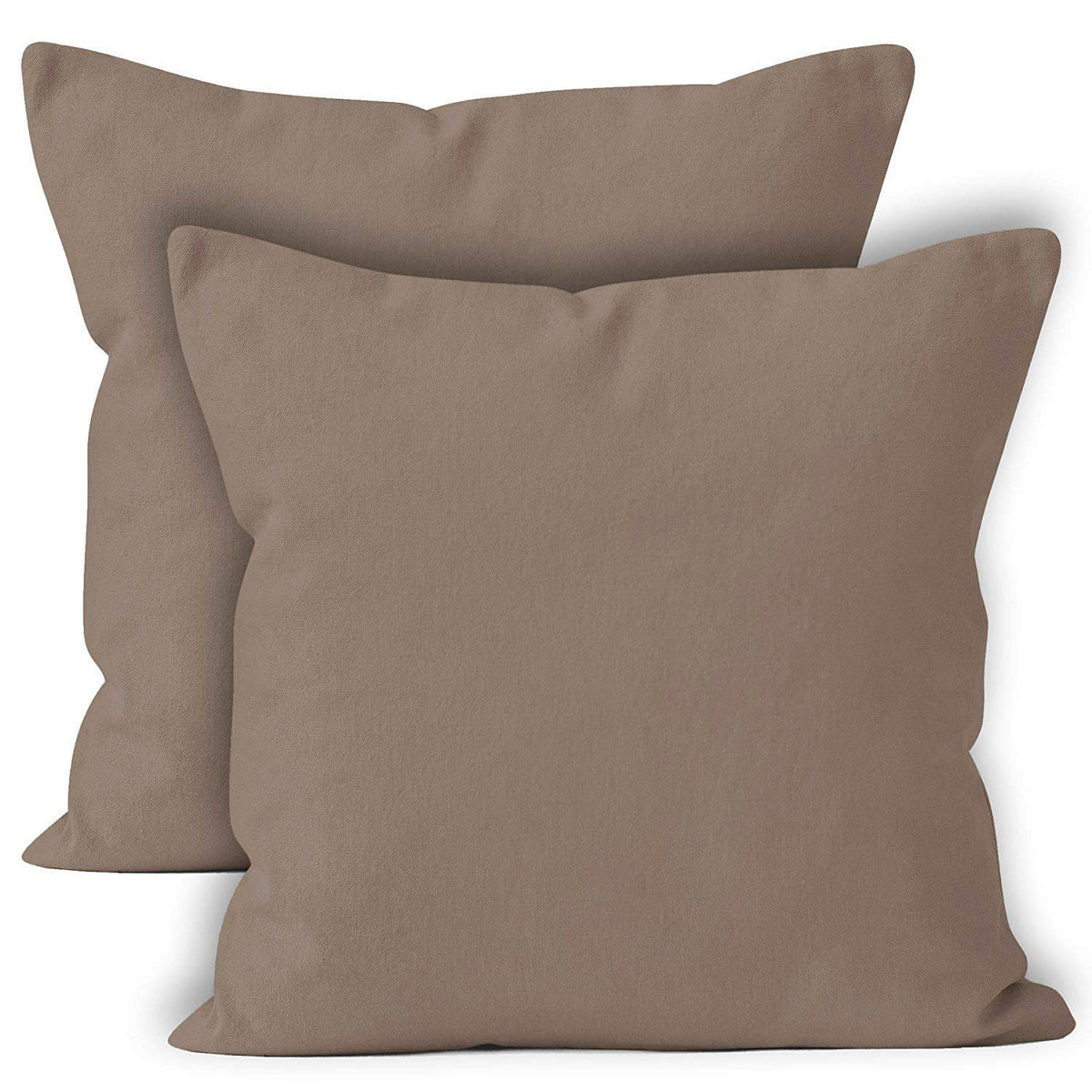 Encasa Homes Decorative Cushion Cover 2 pc 16 x 16 inch (40 x 40 cm) - Beige - Solid Dyed Plain Colour, Large Cotton Canvas Square Pillow Case for Chair, Seat, Bed, Office & Home (Set of 2)