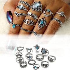 Yellow Chimes Knuckle Rings for Women 13 Pcs Combo Vintage Style Midi Finger Silver Oxidised Knuckle Rings Set for Women and Girls.