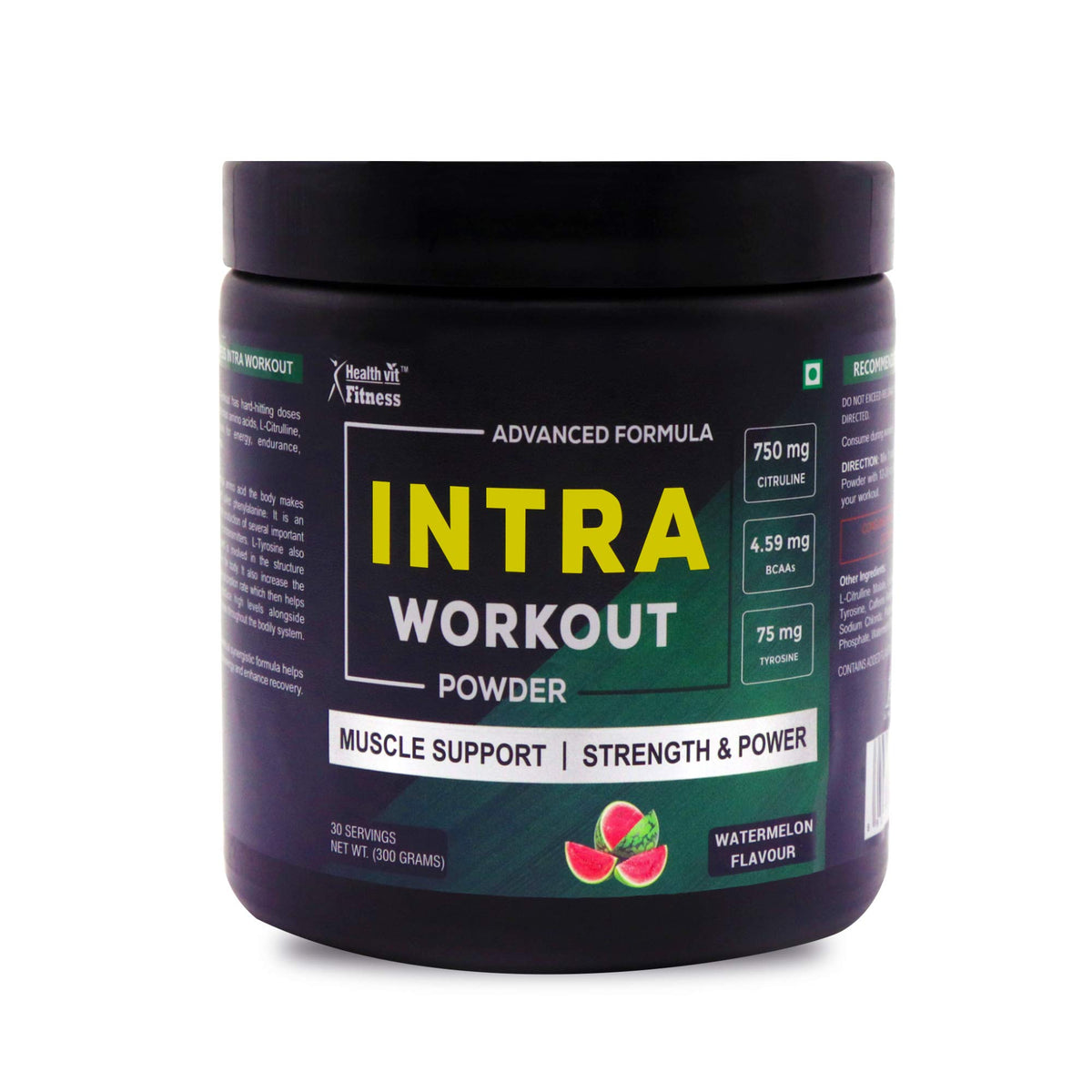 Healthvit Fitness Intra Workout Powder Advanced Formula | L-Citrulline Malate 750 mg, BCAAs 4.59 mg, Tyrosine 75 mg, L-Leucine 1.5g , L-Isoleucine 1.5g, L-Tyrosine | Improves Muscle Function | Superior Endurance | Replenish Essential Nutrients | 300gm