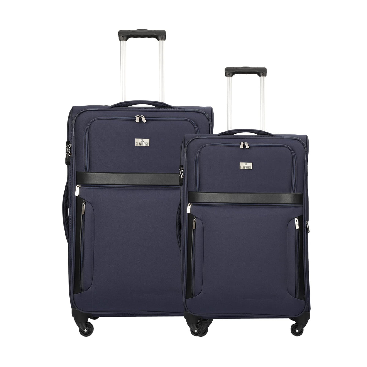 The Clownfish Combo of 2 Faramund Series Luggage Polyester Softsided Suitcases Four Wheel Trolley Bags - Navy Blue (68 cm, 56 cm)