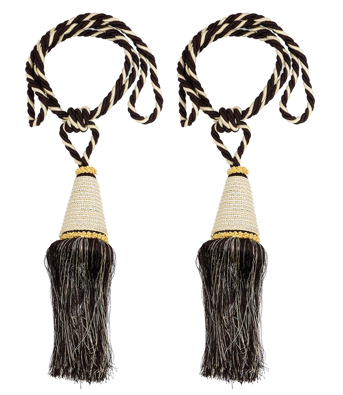 Kuber Industries Beads Beautiful Design Polyester 2 Pieces Curtain Tie Back Tassel Set (Brown) CTKTC33549