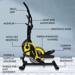 Reach Evolve Elliptical Climber Cross Trainer + Stepper - Exercise Fitness Equipment for Home Gym Yellow
