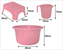 Kuber Industries 3 Pieces Plastic Mug, Tub & Stool Set (Pink)