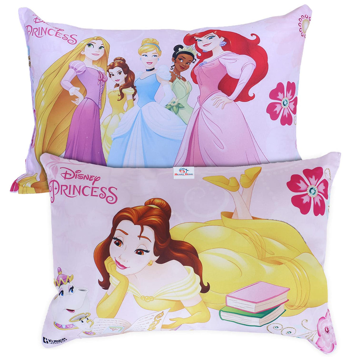 Heart Home Disney Princess Design Baby Pillow|Polyester Super soft Kids Pillow for Sleeping & Travel,12 x 18 Inch,Pack of 2 (Pink)