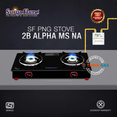 Surya Flame Alpha Gas Stove 2 Burner Glass Top | India's First ISI Certifed Black Body PNG Stove | Direct Use For Pipeline Gas - 2 Years Complete Doorstep Warranty