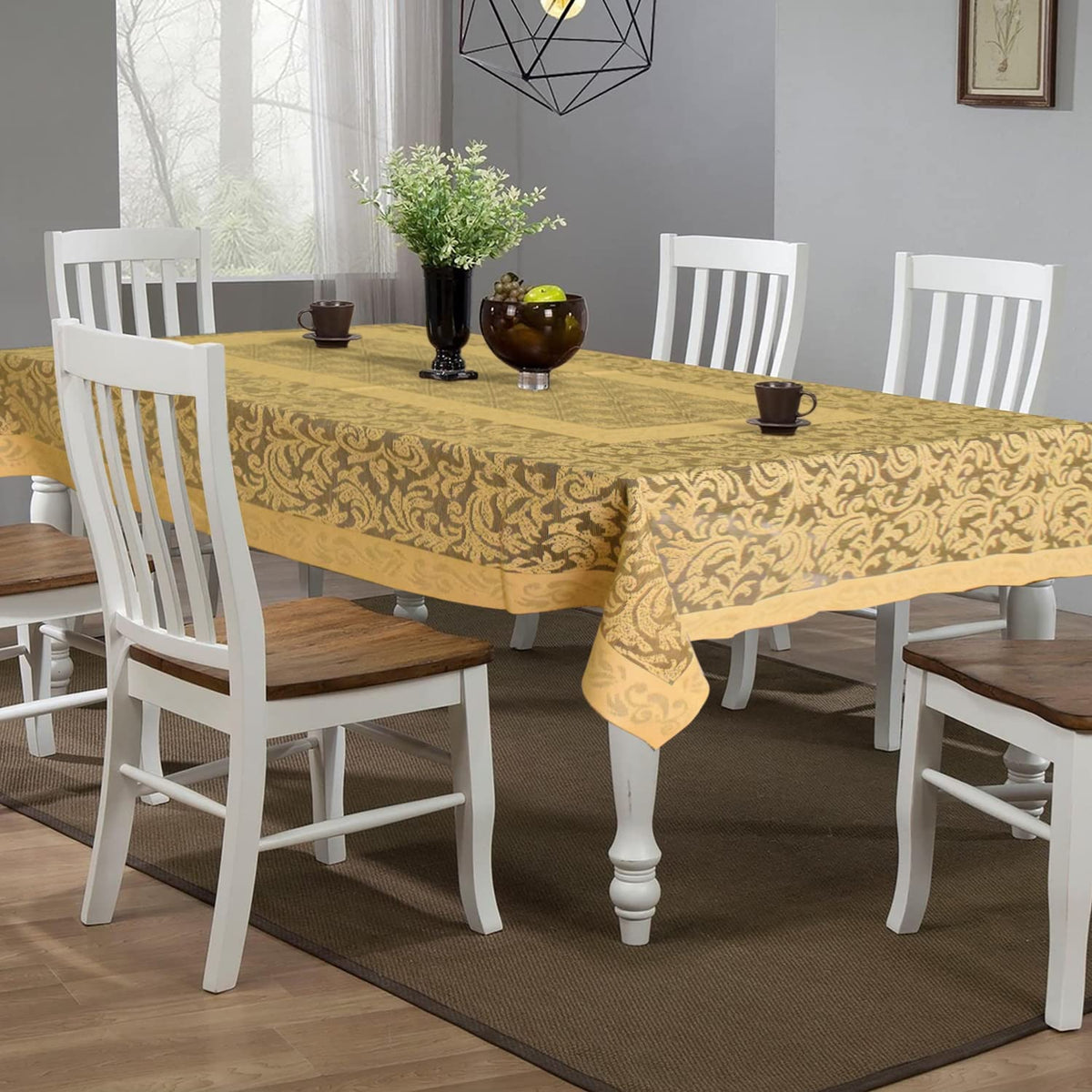 Kuber Industries Cotton 6 Seater Dining Table Cover (Brown)