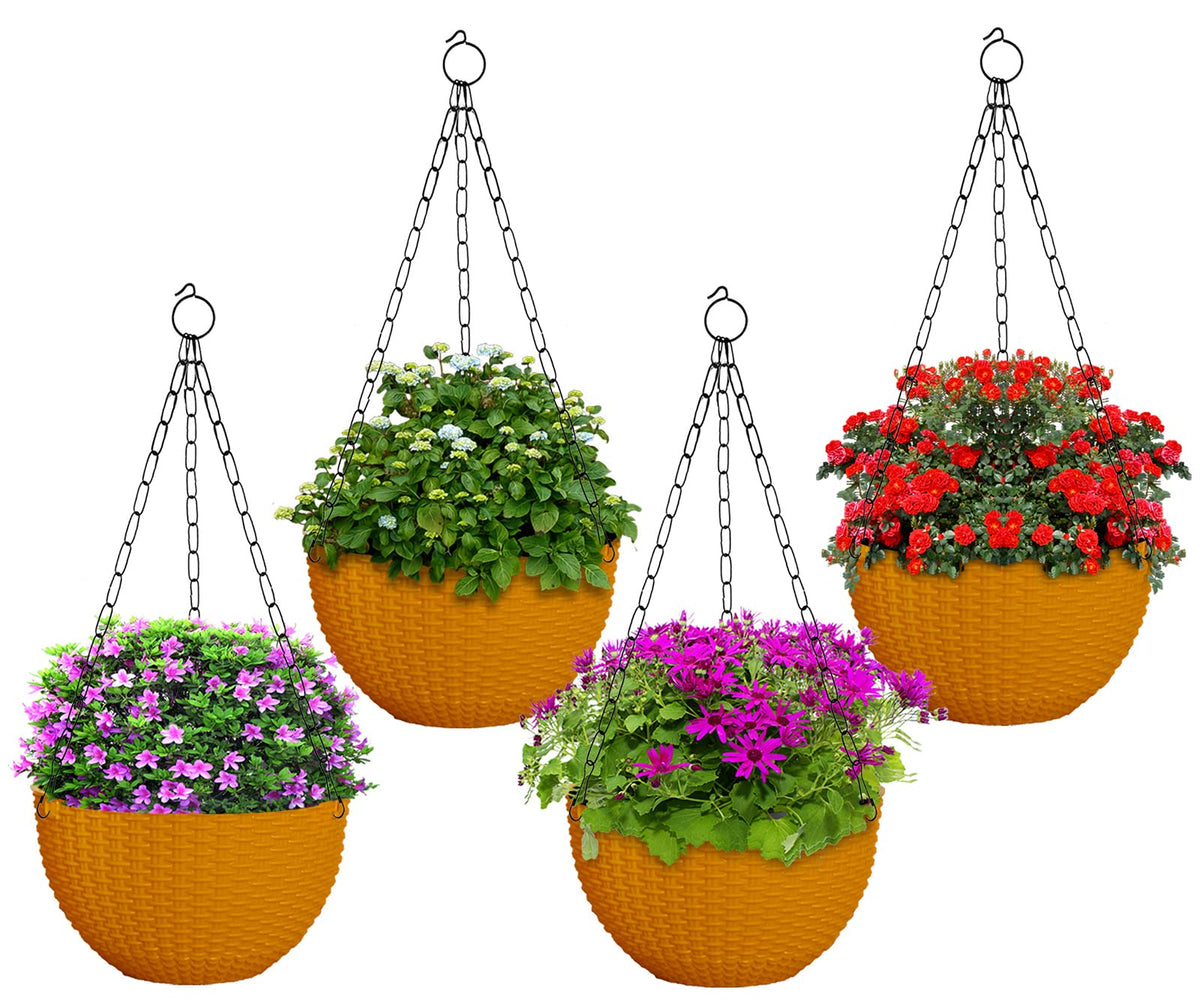 Kuber Industries Plastic Hanging Flower Pot for Balcony & Railing Set of 4 (Yellow) 53KM3846