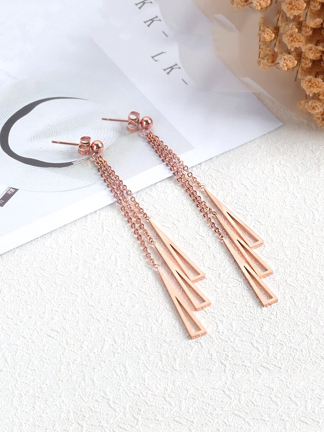 Kairangi Long Earrings for Women Western Rose Gold Plated