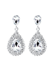 Yellow Chimes Crystal Earrings for Women Silver-Plated White Crystal Tear Drop Earrings For Women and Girls
