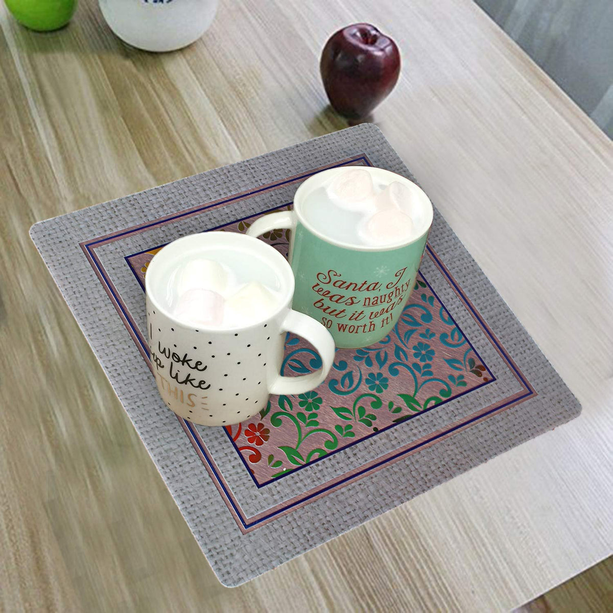 Kuber Industries Leaf Design PVC 6 Pieces Tea Coaster Set - Grey, Standard (CTKTC01312)