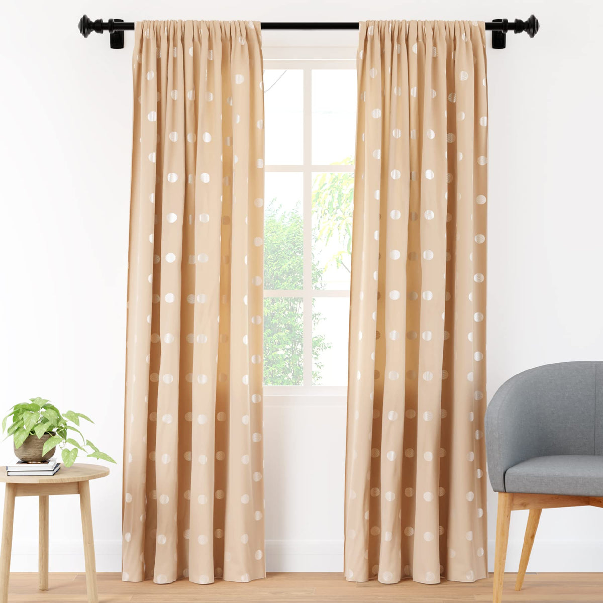 Encasa Homes Polyester Printed Long Door Curtain For 8 ft With Tie Back, Rod Pocket, Light-Filtering, Curtains for Kitchen, Bedroom, Living Room (140x244 cm), Dollar Beige, Set Of 2