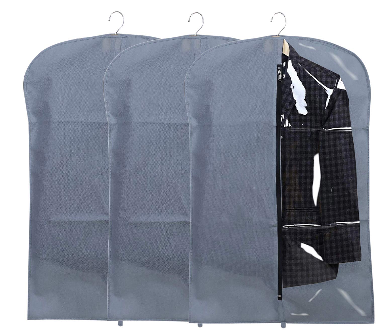 Kuber Industries 3 Pieces Half Transparent Non Woven Men's Coat Blazer Suit Cover (Grey) -CTKTC41319