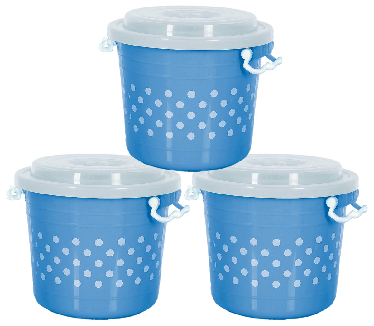 Heart Home Dot Printed Plastic Storage Container for Store Flour, Rice, Sugar, Baking Supplies with Lock Handle & Lid, 6 Liter- Pack of 3 (Blue)-47HH01090