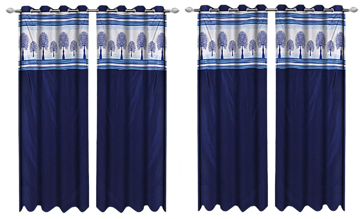 Kuber Industries Tree Design 6 Pieces Polyester Eyelet Door Curtain 7 Feet (Blue)-Ctktc30251