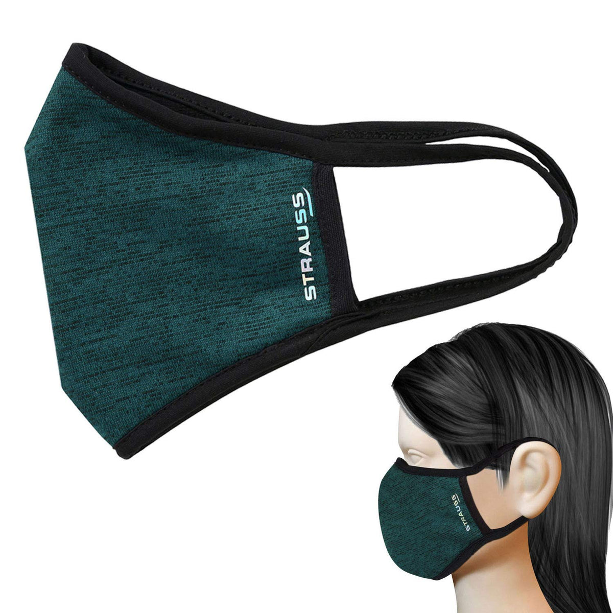 STRAUSS Unisex Anti-Bacterial Protection Mask, Black Vent, Medium, (Black)