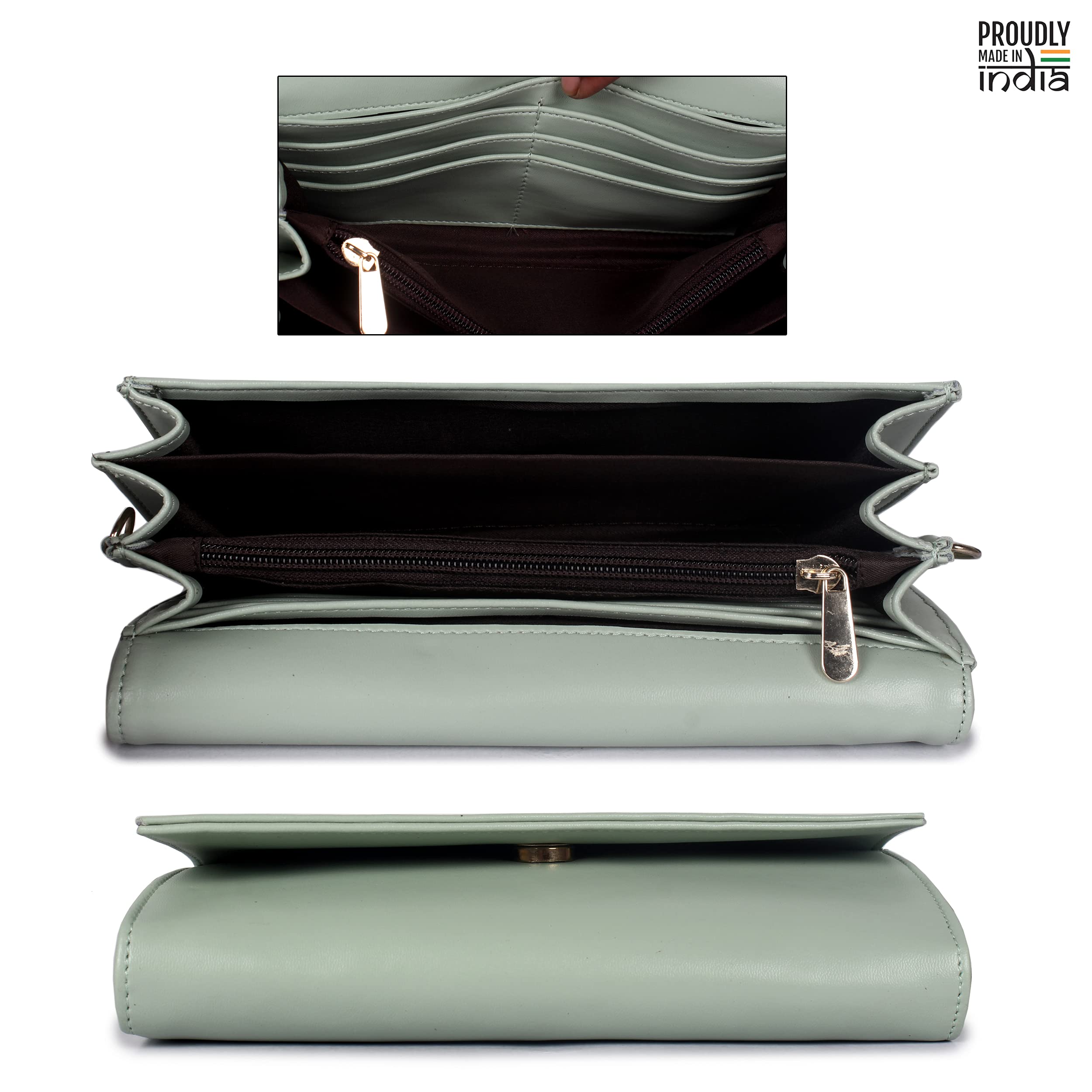 THE CLOWNFISH Myra Collection Womens Wallet Clutch Ladies Purse Sling Bag with Card slots (Pistachio Green)