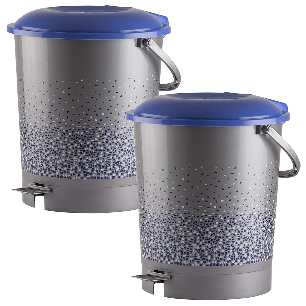 Kuber Industries Printed Multiuses Plastic Pedal Dustbin, Waste Bin, Trash Can With Handle, 7 Litre- Pack of 2 (Grey)-47KM0745