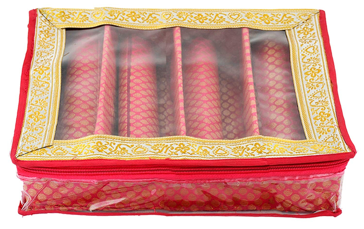 Kuber Industries Polka Dots Design Brocade Hardboard Four Rod Bangle Box (Pink) -CTKTC38845