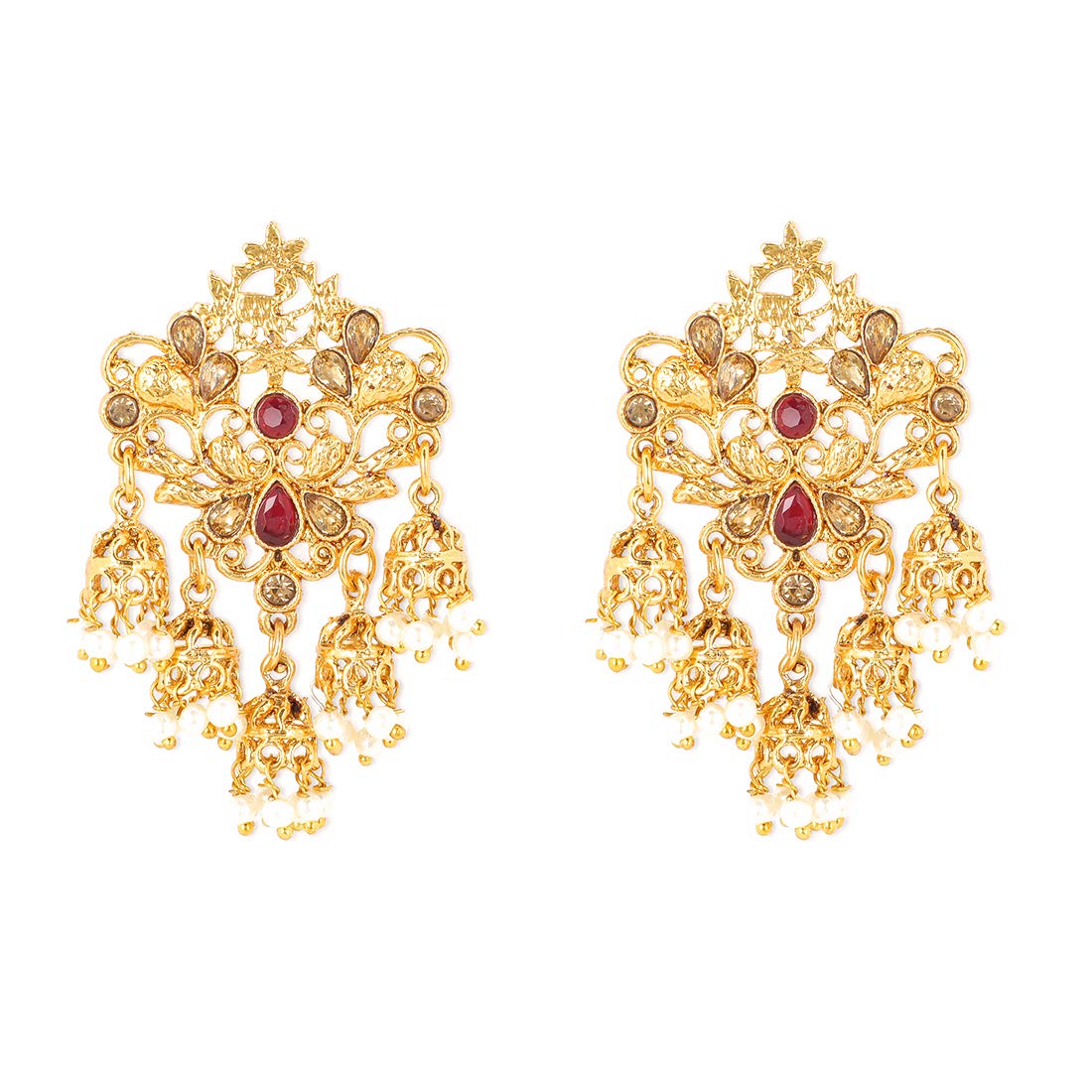 Yellow Chimes Antique Multicolour Copper Gold Plated Traditional Peacock Designer Dangle Earrings Women and Girls