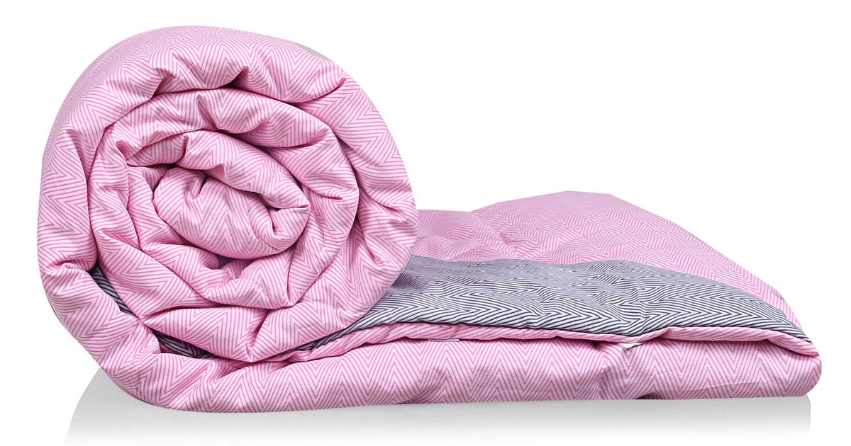 Kuber Industries Microfibre Printed Reversible Comforter, Double (Light Pink and Grey, 200 GSM), CTKTC013978