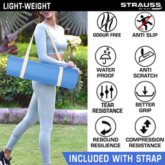 Strauss Anti Skid TPE Yoga Mat with Carry Strap, 8mm, (Sky Blue)