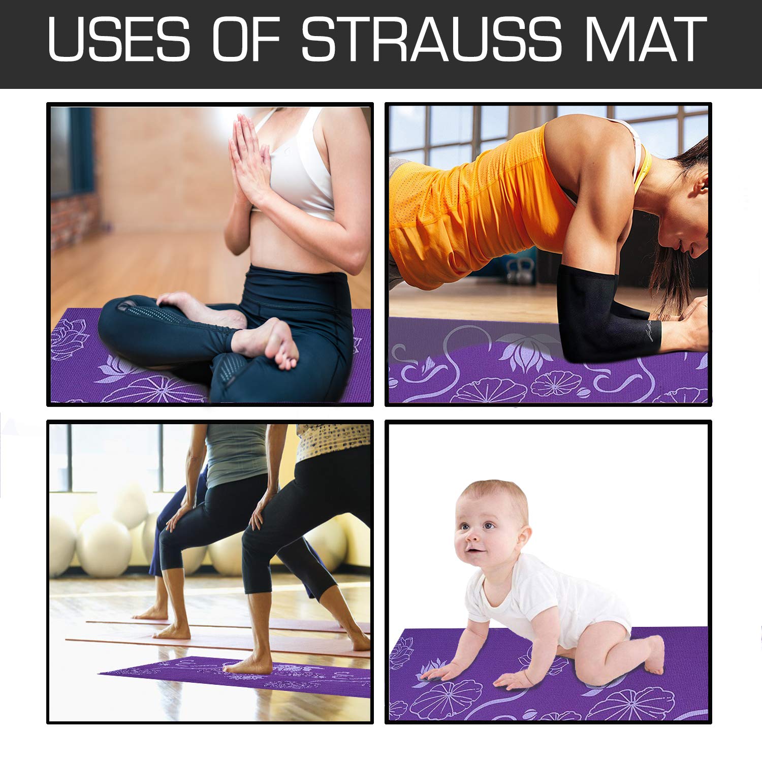 Strauss Lightweight Eco Friendly Yoga Mat 6 mm (Blue), Yoga Block