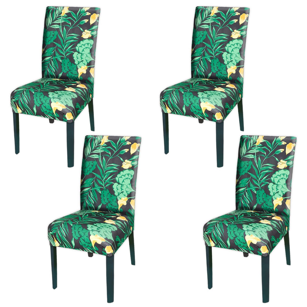 Kuber Industries Flower Printed Polyester Stretchable Elastic Dining Chair Cover/Seat Slipcover/Seat Protector- Pack of 4 (Black & Brown)-50KM0916