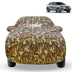 CarBinic Car Cover for Toyota Glanza 2022 Waterproof (Tested) and Dustproof Custom Fit UV Heat Resistant Outdoor Protection with Triple Stitched Fully Elastic Surface | Jungle with Pockets (Jungle)