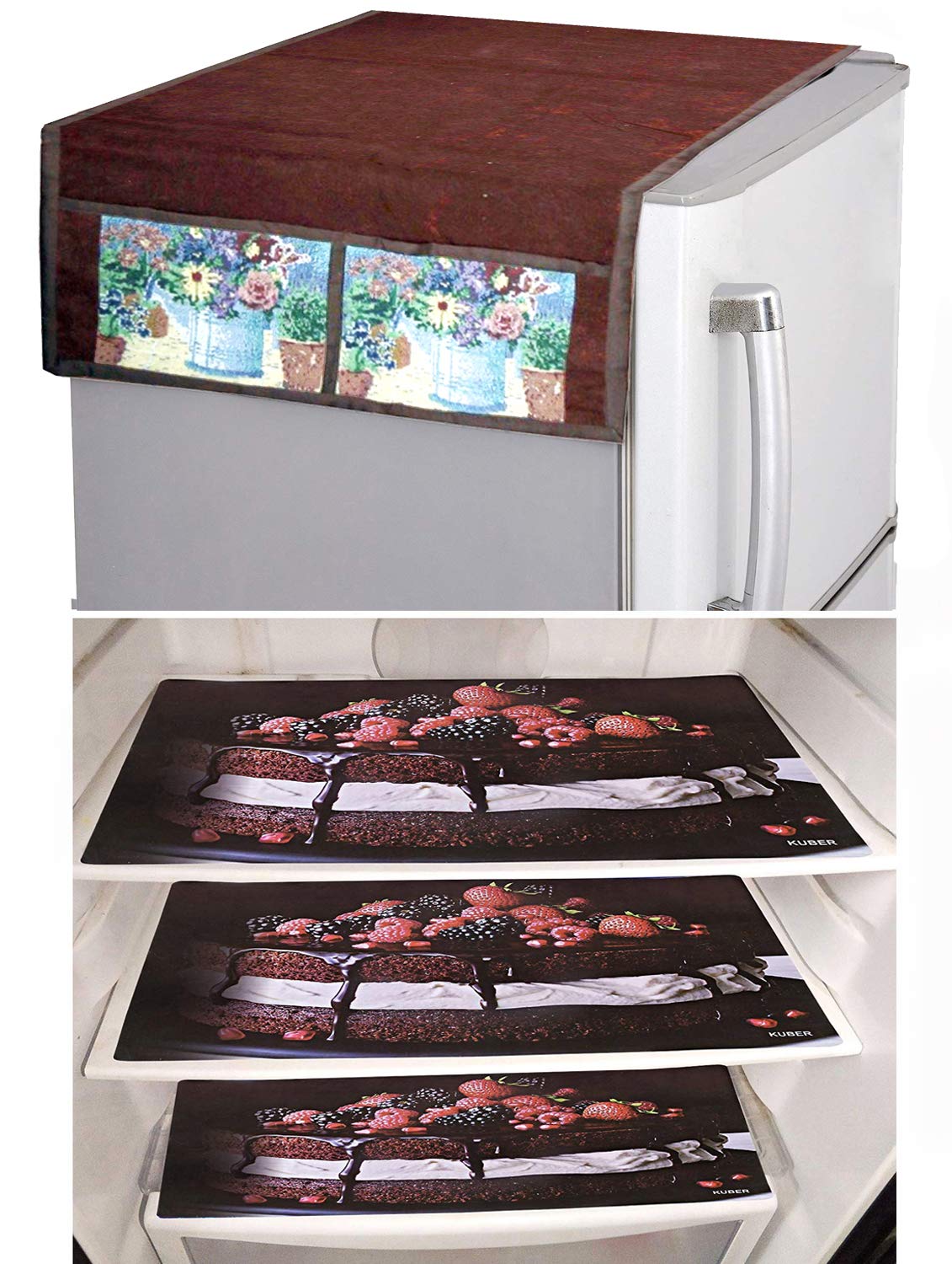 Kuber Industries PVC 3 Pieces Fridge Mats and 1 Piece Fridge Top Cover (Maroon)-CTKTC032801