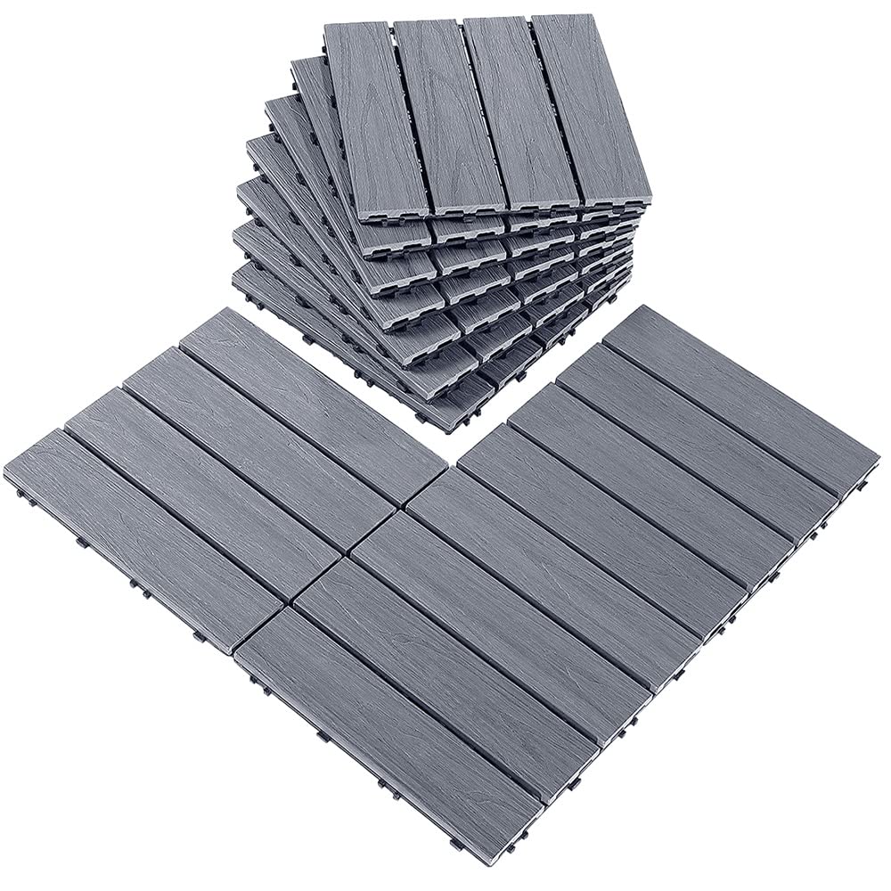 Cheston Interlocking Tiles I Wooden Floor Sheets I Interlocking Tiles for Indoor/Outdoor I Weather & Water Resistant I Flooring Solution I 12" X 12" Deck Tiles (Set of 4, Dusk Grey)