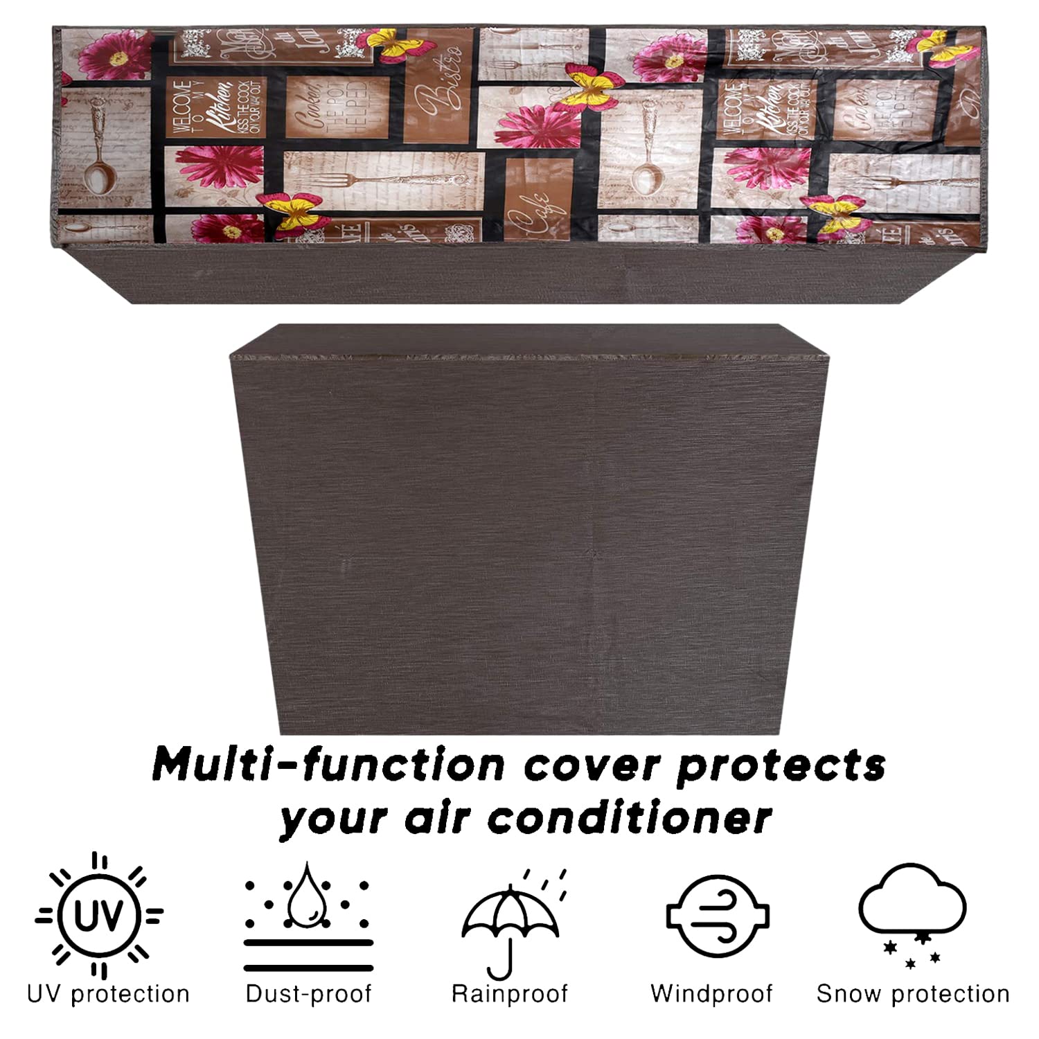Kuber Industries Flower Design PVC Air Conditioning Dust Cover Indoor and Outdoor Waterproof Folding Spilt Ac Cover Set 1.5 Ton AC (Brown) - CTKTC040729