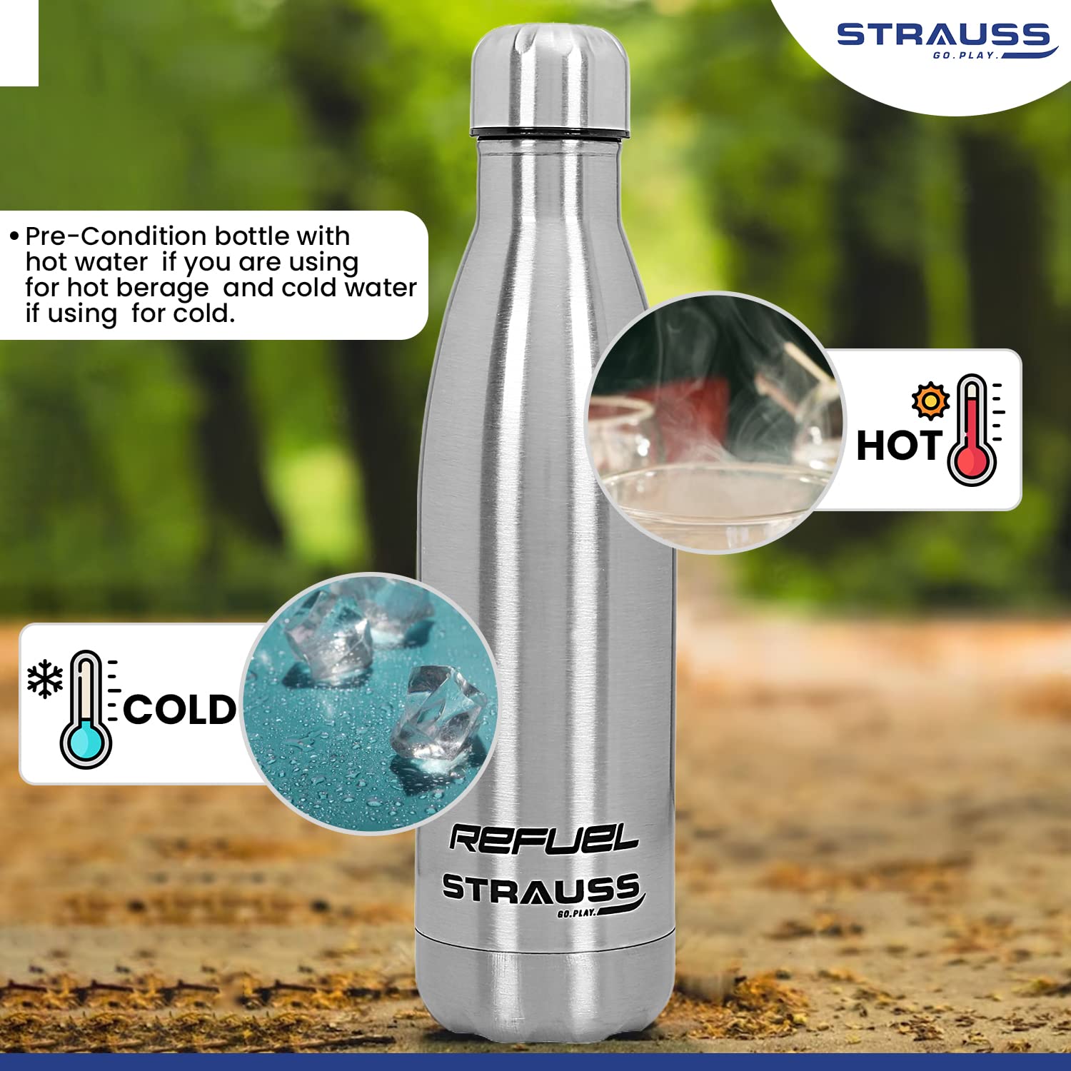 STRAUSS Refuel Steel water bottle, Silver