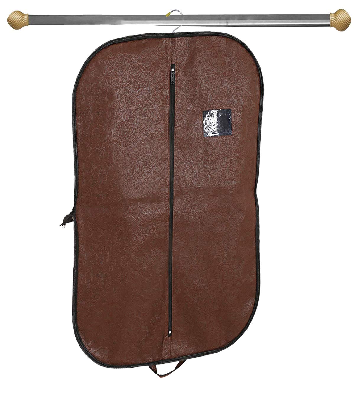 Kuber Industries Blazer/Suit Cover|Easily Foldable & Non Woven Fabric|Bag with Zipper Closure|Embossed Design, Size 94 x 61 x 1 CM, Pack of 2(Brown & Golden)