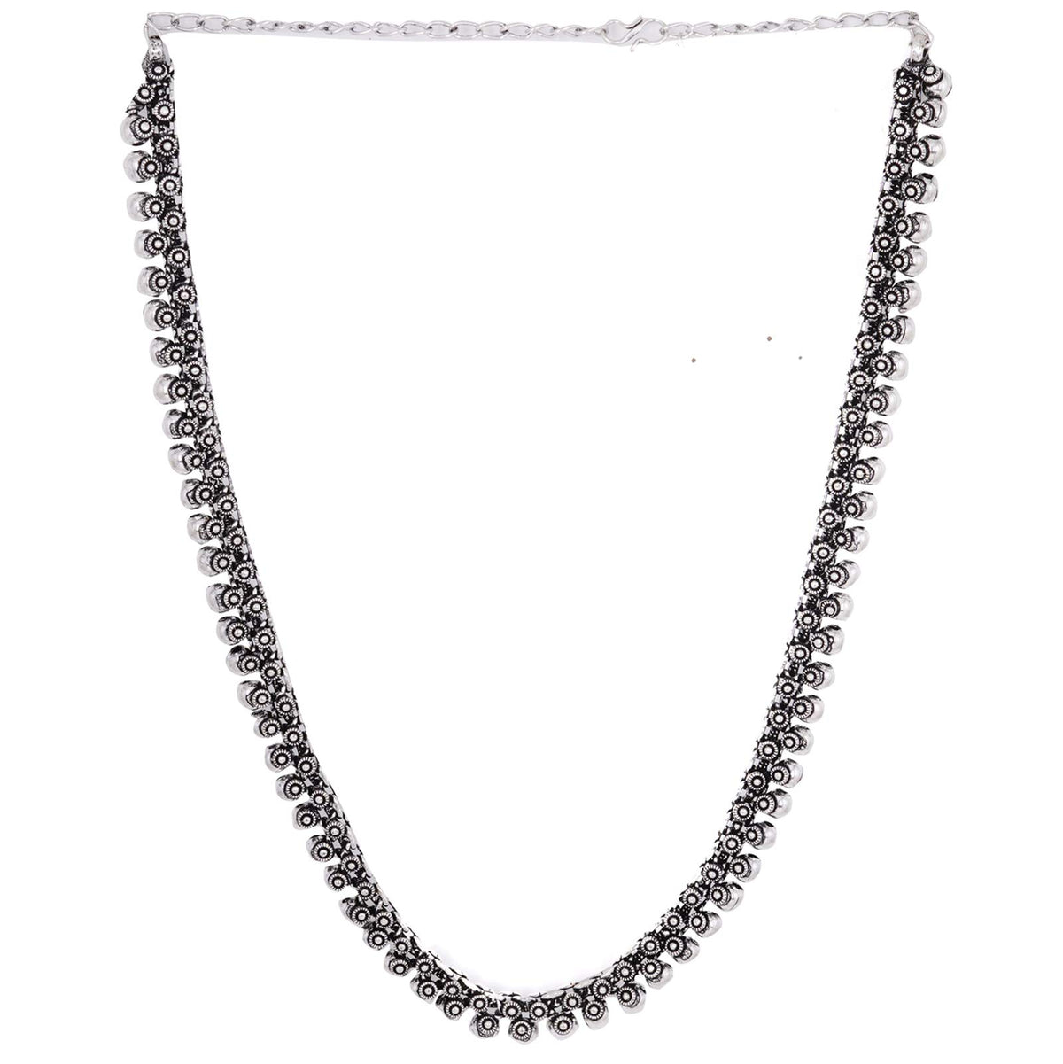 TEEJH Anwita Long Silver Oxidised Necklace For Women