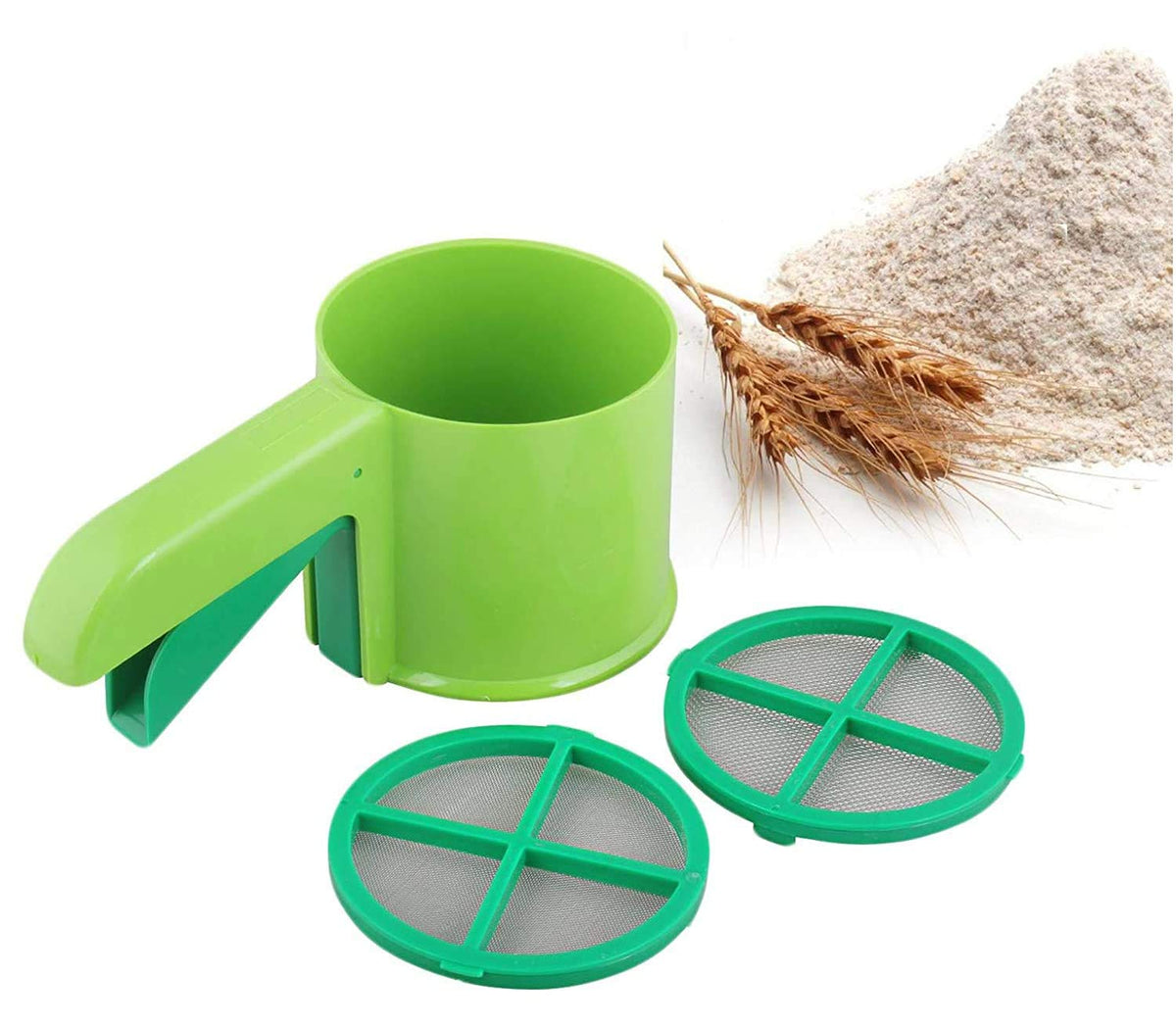 Kuber Industries Plastic 3 in 1 Kitchen Flour/Atta Sifter, Sieves, Strainer, Chalani (Green) - CTKTC30892