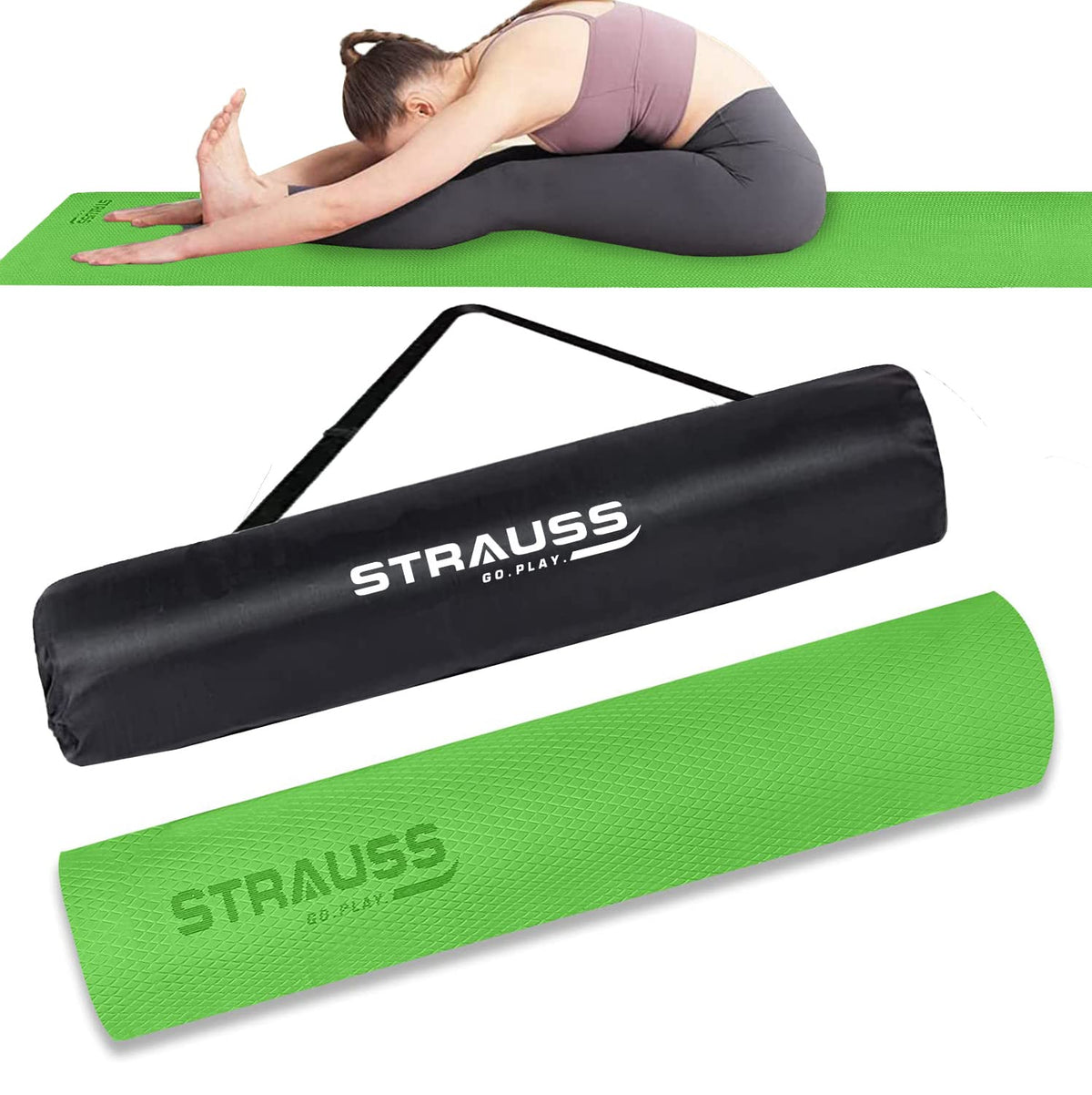 Strauss Anti Skid EVA Yoga Mat with Carry Bag, 4mm, (Green