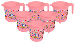 Kuber Industries Disney Team Mickey Print 6 Pieces Unbreakable Strong Plastic Bathroom Mug,500 ML (Pink) -HS_35_KUBMARTS17093