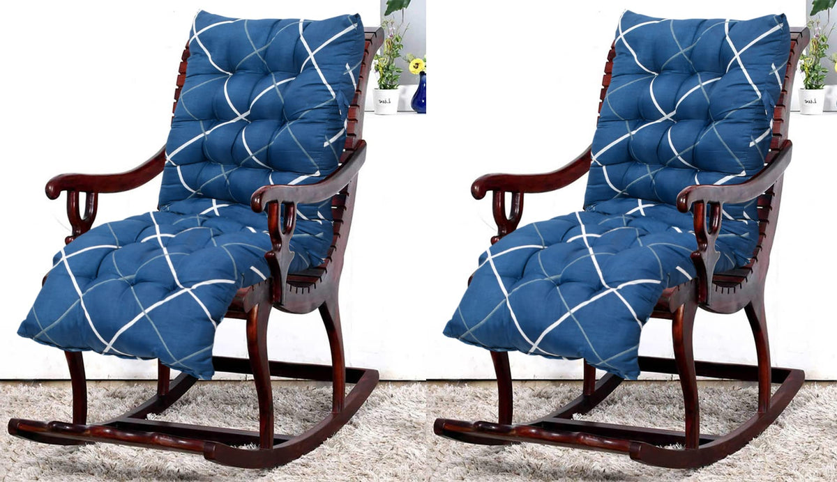 Heart Home Geomatric Printed Microfiber Back & Seat Cushion for Indoor/Outdoor Patio Chair, Rocking Chair, Office Chair, Reclining Chairs with Ties, 18 * 46 Inch- Pack of 2 (Blue)