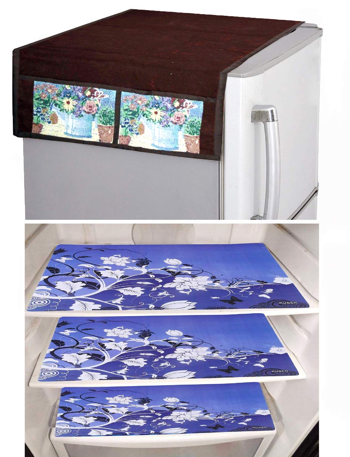 Kuber Industries PVC 3 Pieces Fridge Mats and 1 Piece Fridge Top Cover (Brown)-CTKTC32826