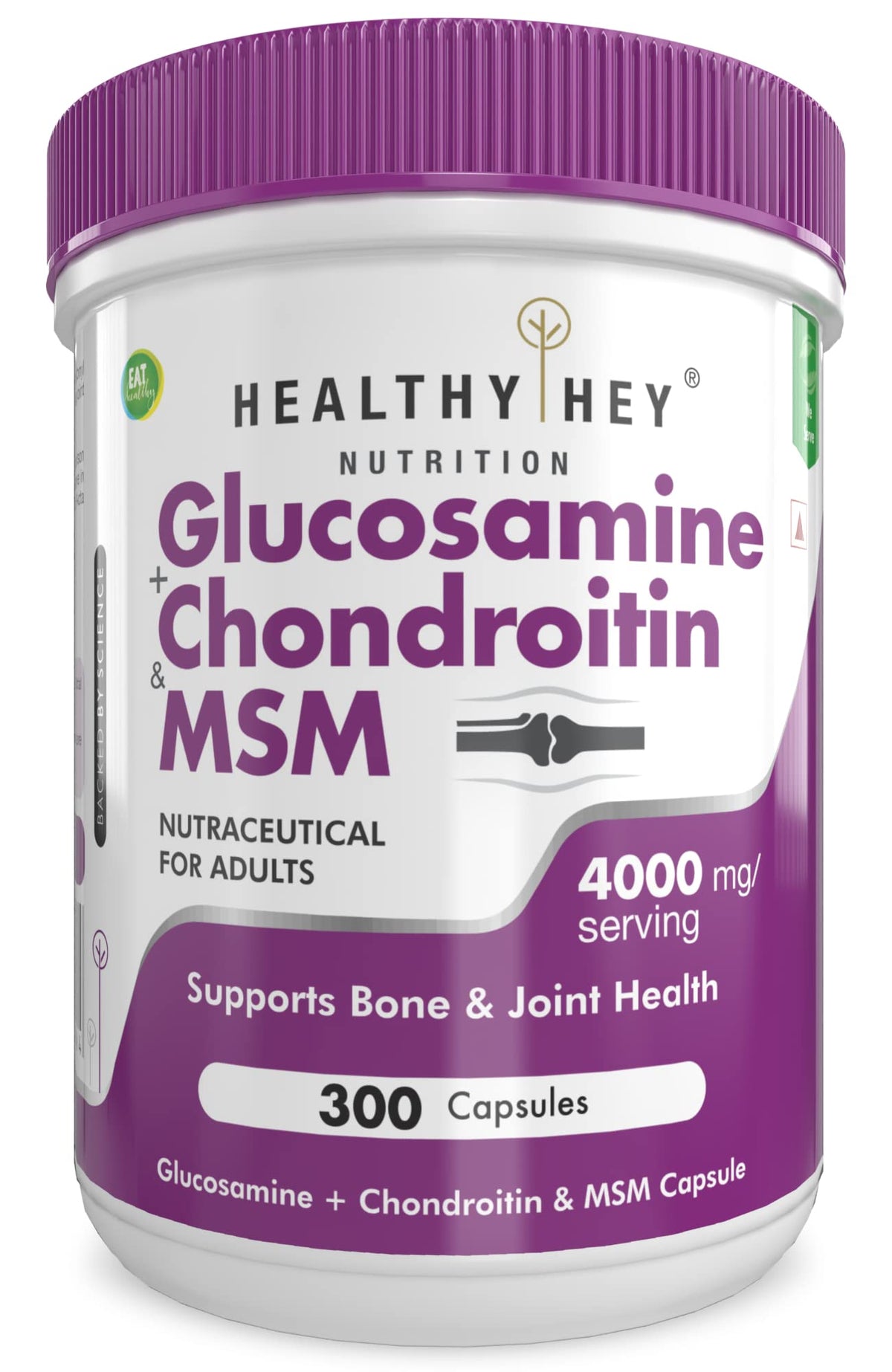 HealthyHey Nutrition Double Strength Glucosamine Chondroitin and MSM for Cartilage; Joint and Bone 300 Capsules