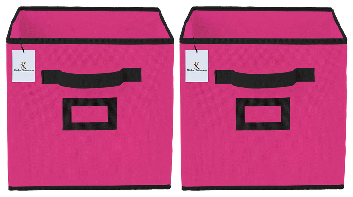 Kuber Industries Non Woven 2 Pieces Large Foldable Storage Organiser Cubes/Boxes (Pink) - CTKTC035237