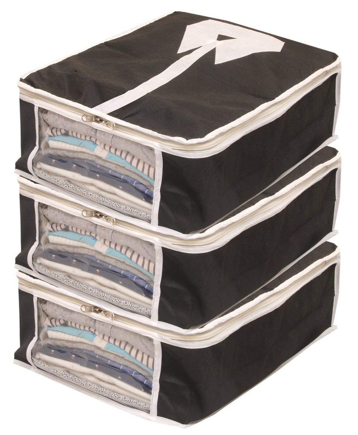 Heart Home Non Woven Shirt Cover Set of 3 Pcs,Black CTHH11836