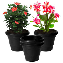 Kuber Industries Solid 2 Layered Plastic Flower Pot|Gamla for Home Decor,Nursery,Balcony,Garden,8"x 6",Pack of 4 (Black)