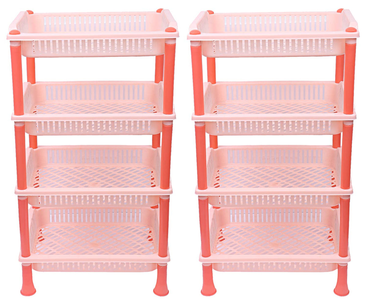 Kuber Industries Plastic 2 Pieces 4 Layer Multi-Purpose Kitchen Storage Basket Rack (Beige)-Ctktc25280