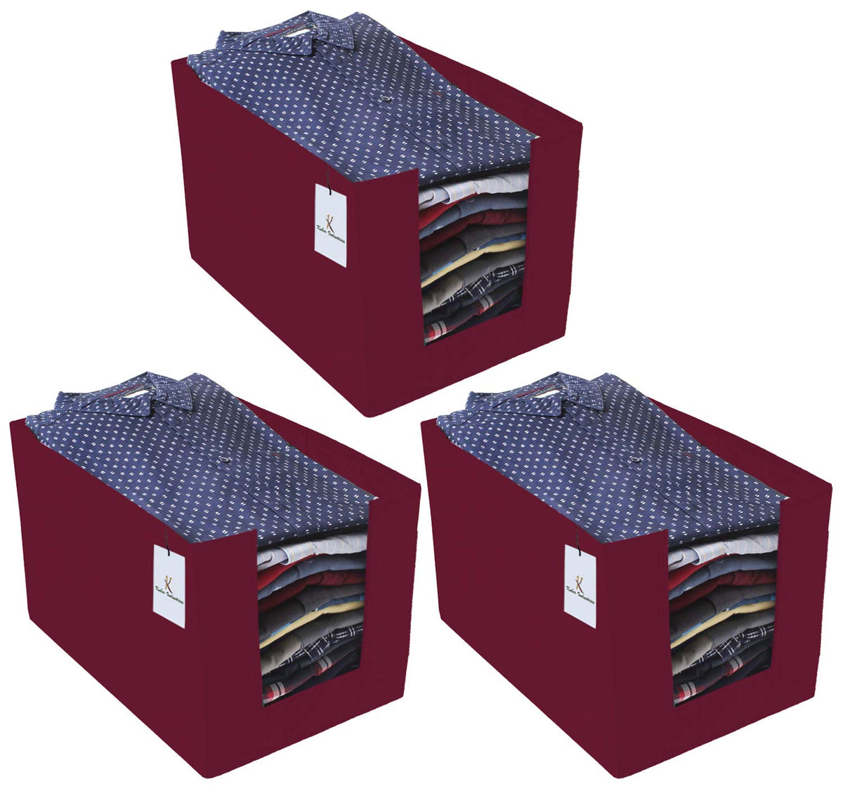 Kuber Industries 3 Piece Non Woven Shirt Stacker Wardrobe Organizer Set, Maroon-CTLTC31842