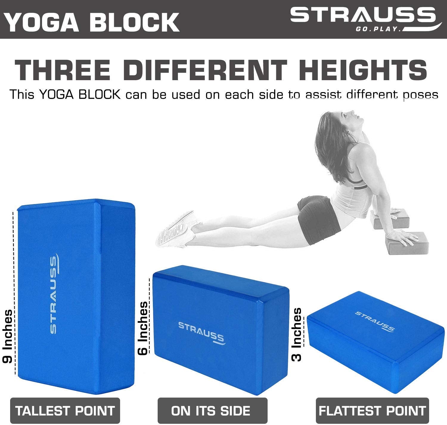 Strauss Yoga Mat 6mm (Yogasana), Yoga Block, (Navy Blue), Pair