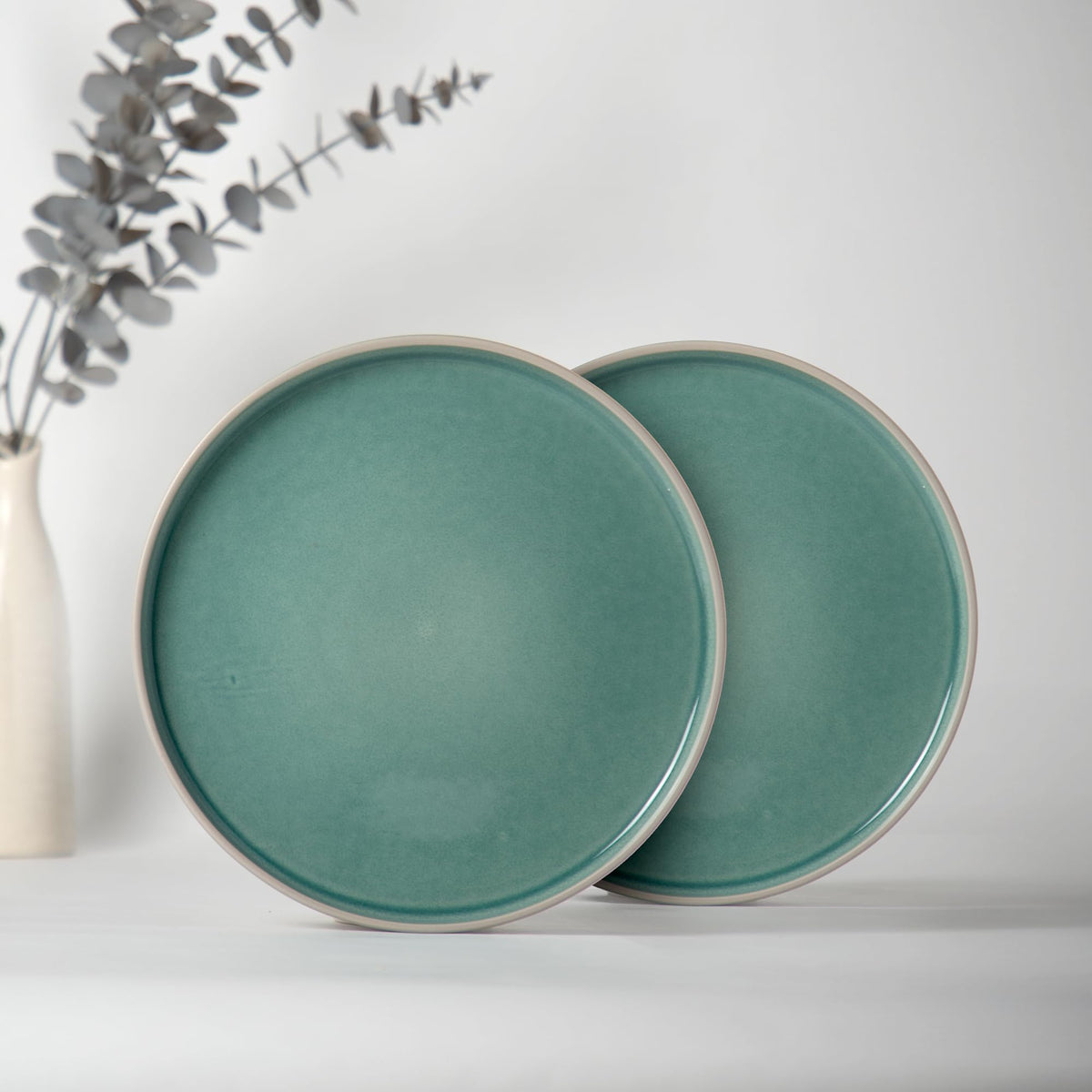 Anko Stoneware Dinner Plates - Set of 2 | Oven & Dishwasher Safe Plates for Kitchen, Dining, Restaurants, Gifting | Aesthetic Plates for Snacks & Dinner | Hand Glazed Dinnerware | Sage Green