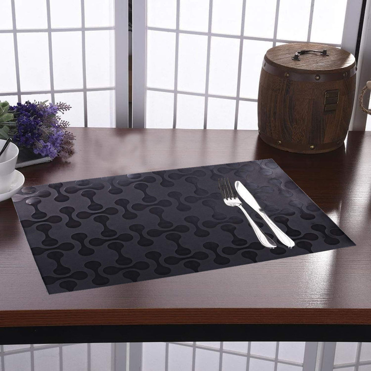Kuber Industries Coin Design 6 Pieces PVC Dining Table Place Mats,Black-CTKTC028312