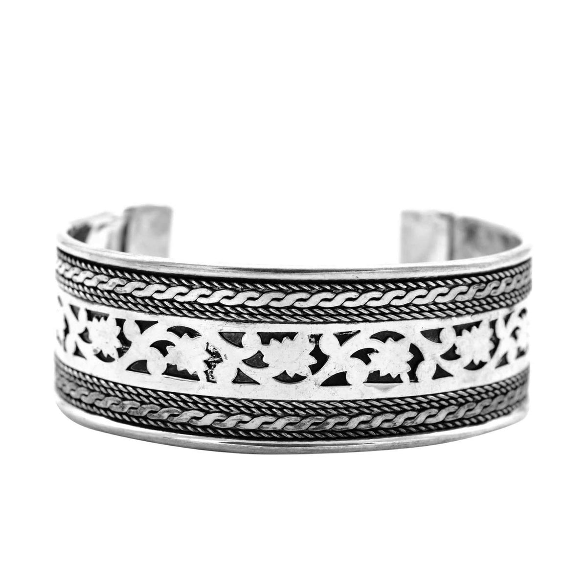 TEEJH Chaya Floral Embossed Silver Oxidized Cuff for Women